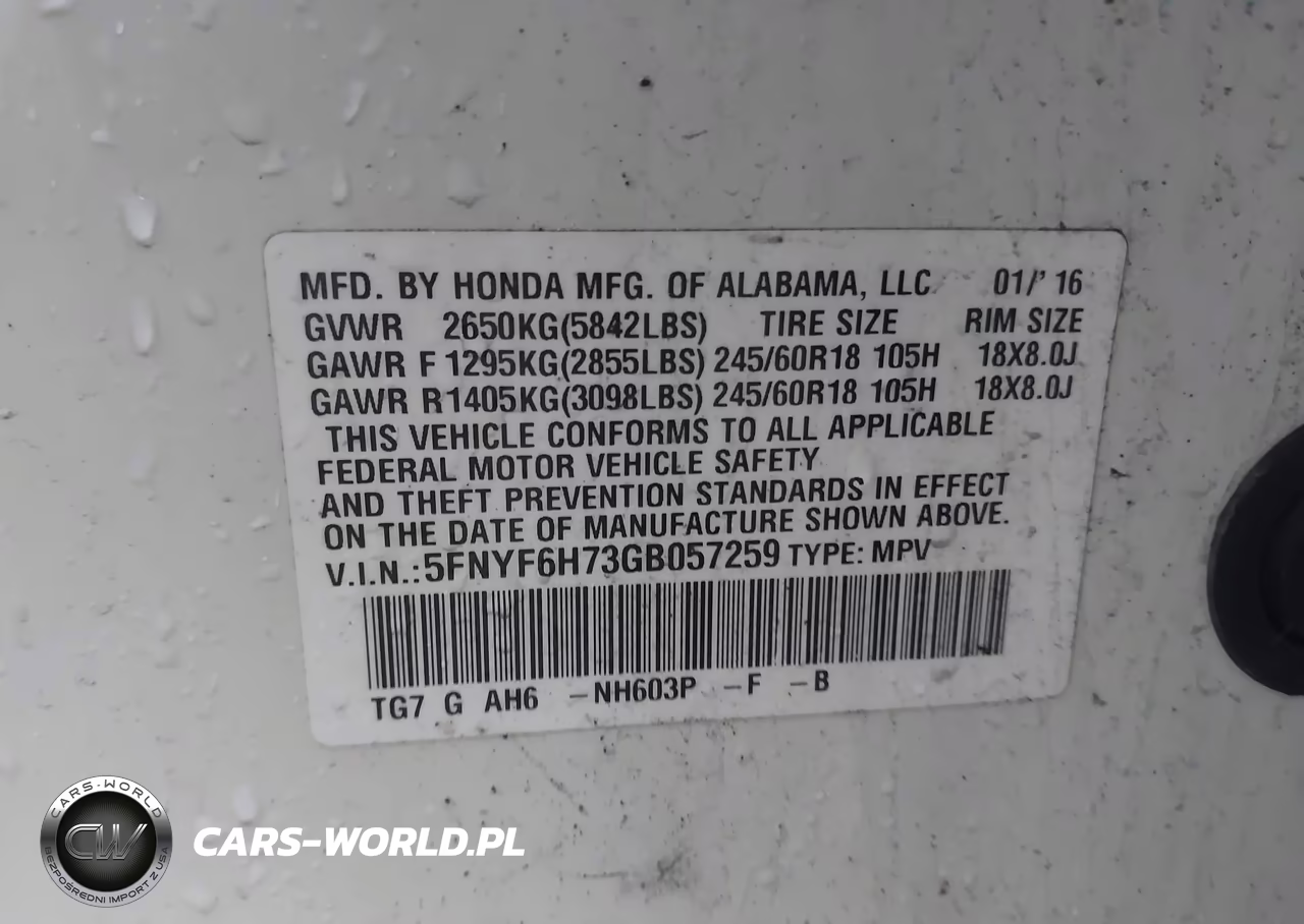 2016 Honda Pilot Ex-L VIN:5FNYF6H73GB057259 - 9