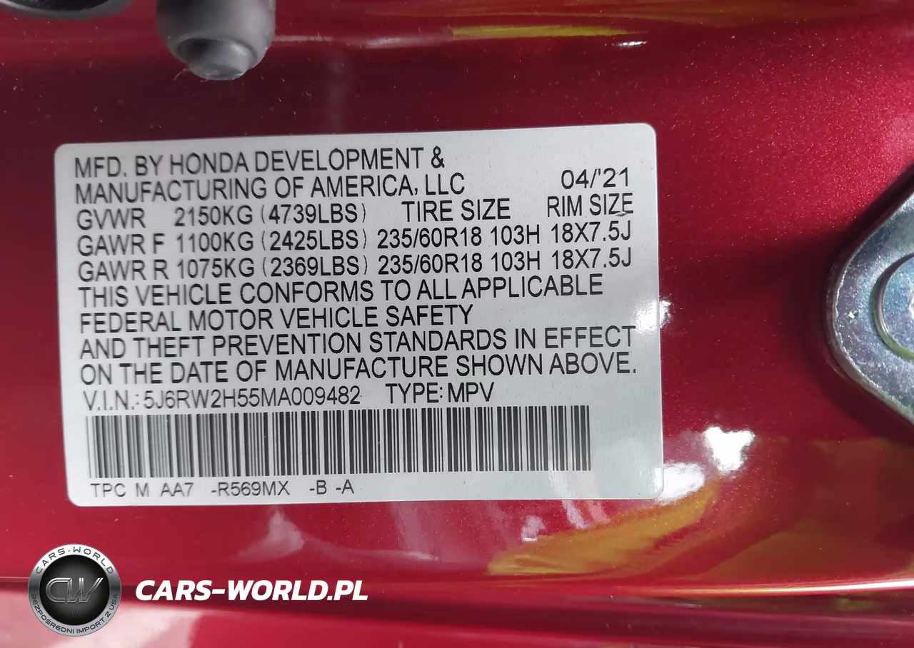 2021 Honda Cr-V Awd Ex VIN:5J6RW2H55MA009482 - 9