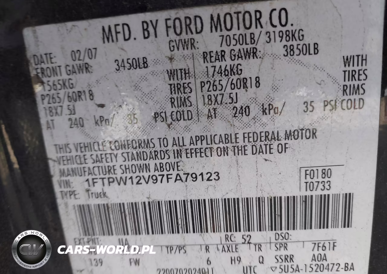 2007 Ford F-150 Lariat-Xlt VIN:1FTPW12V97FA79123 - 9