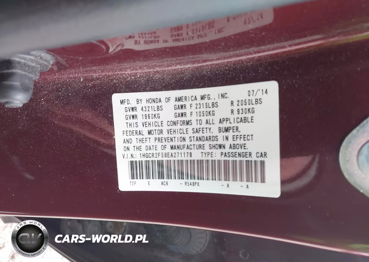 2014 Honda Accord Sport VIN:1HGCR2F58EA271179 - 9