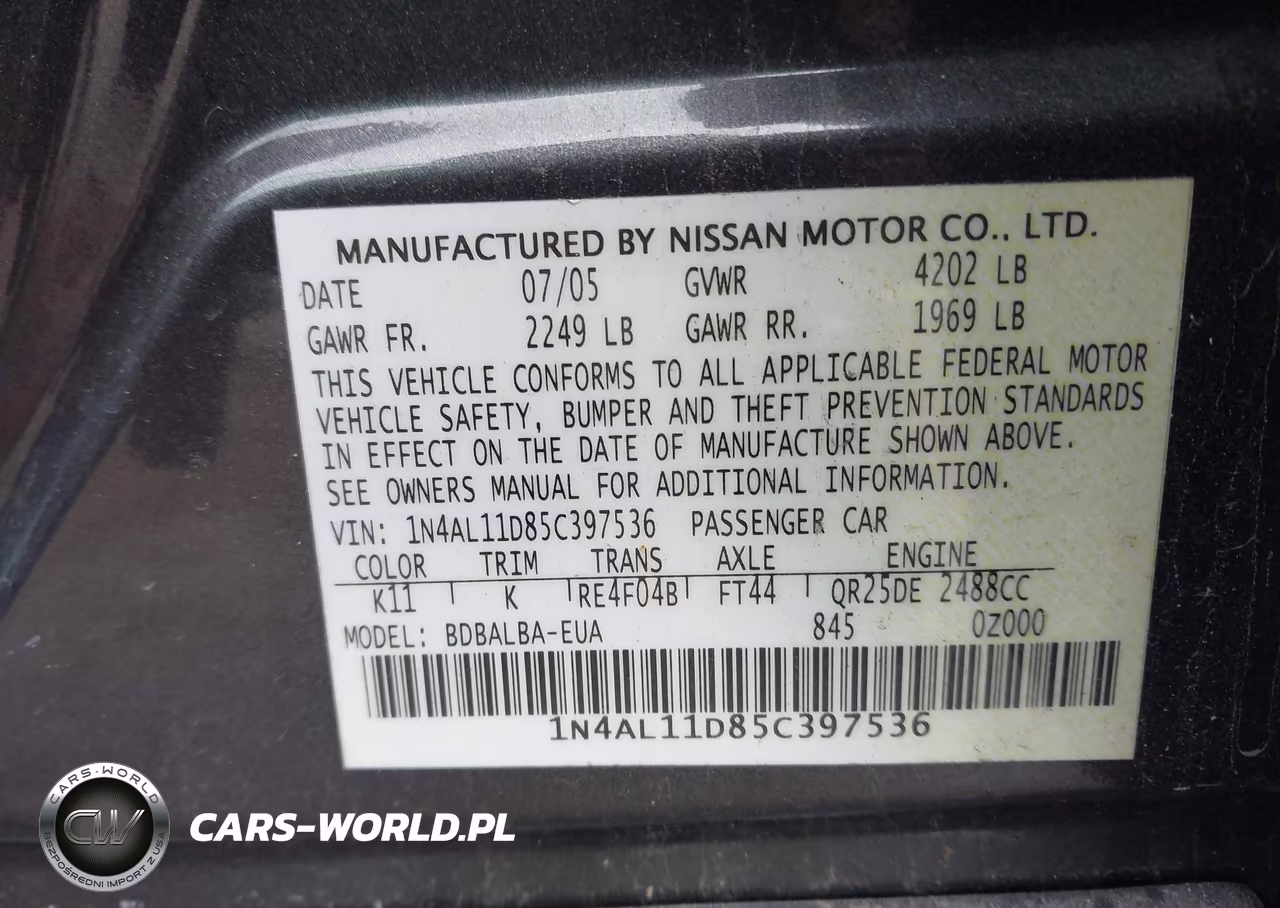 2005 Nissan Altima 2.5 S VIN:1N4AL11D85C397536 - 9