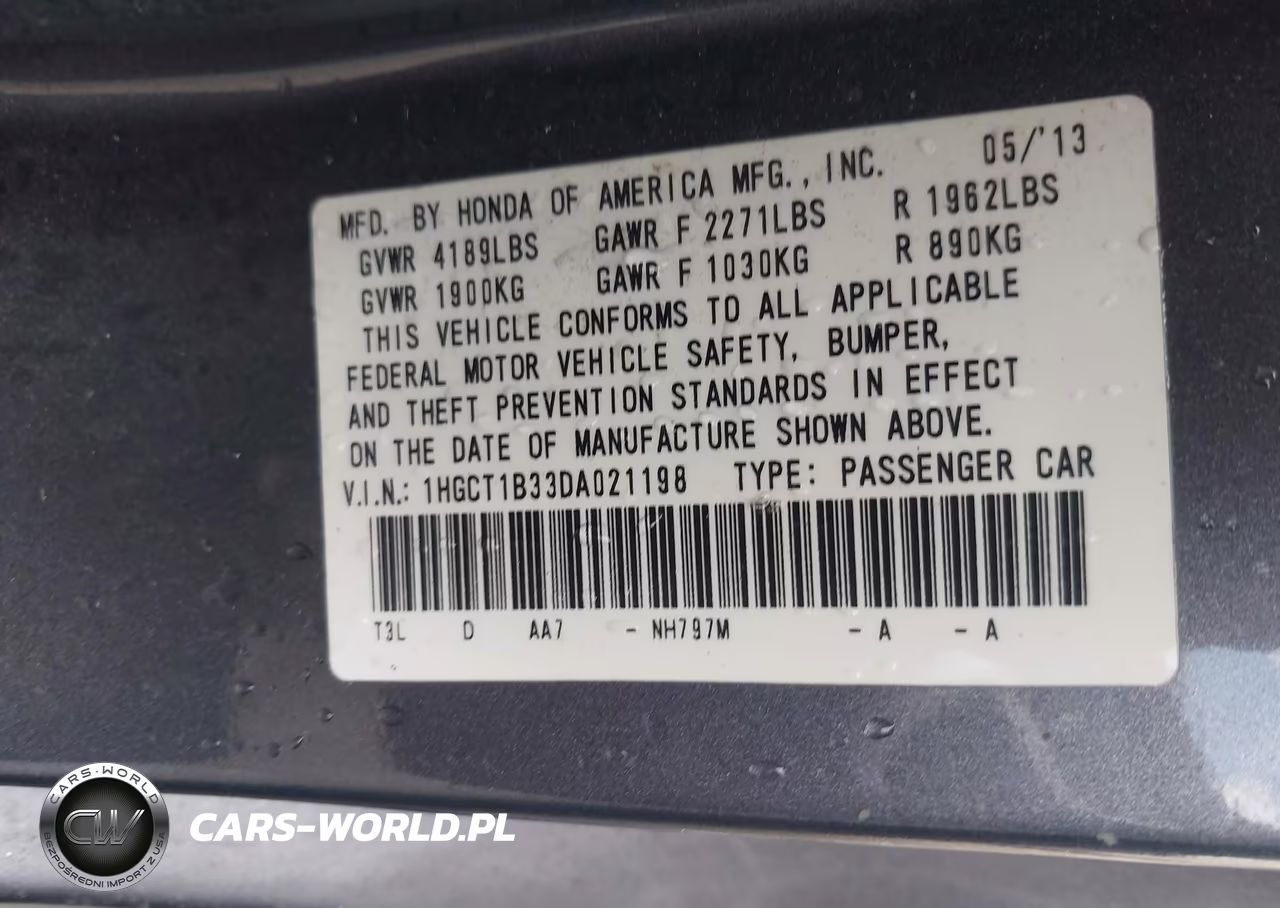 2013 Honda Accord Lx-S VIN:1HGCT1B33DA021198 - 9