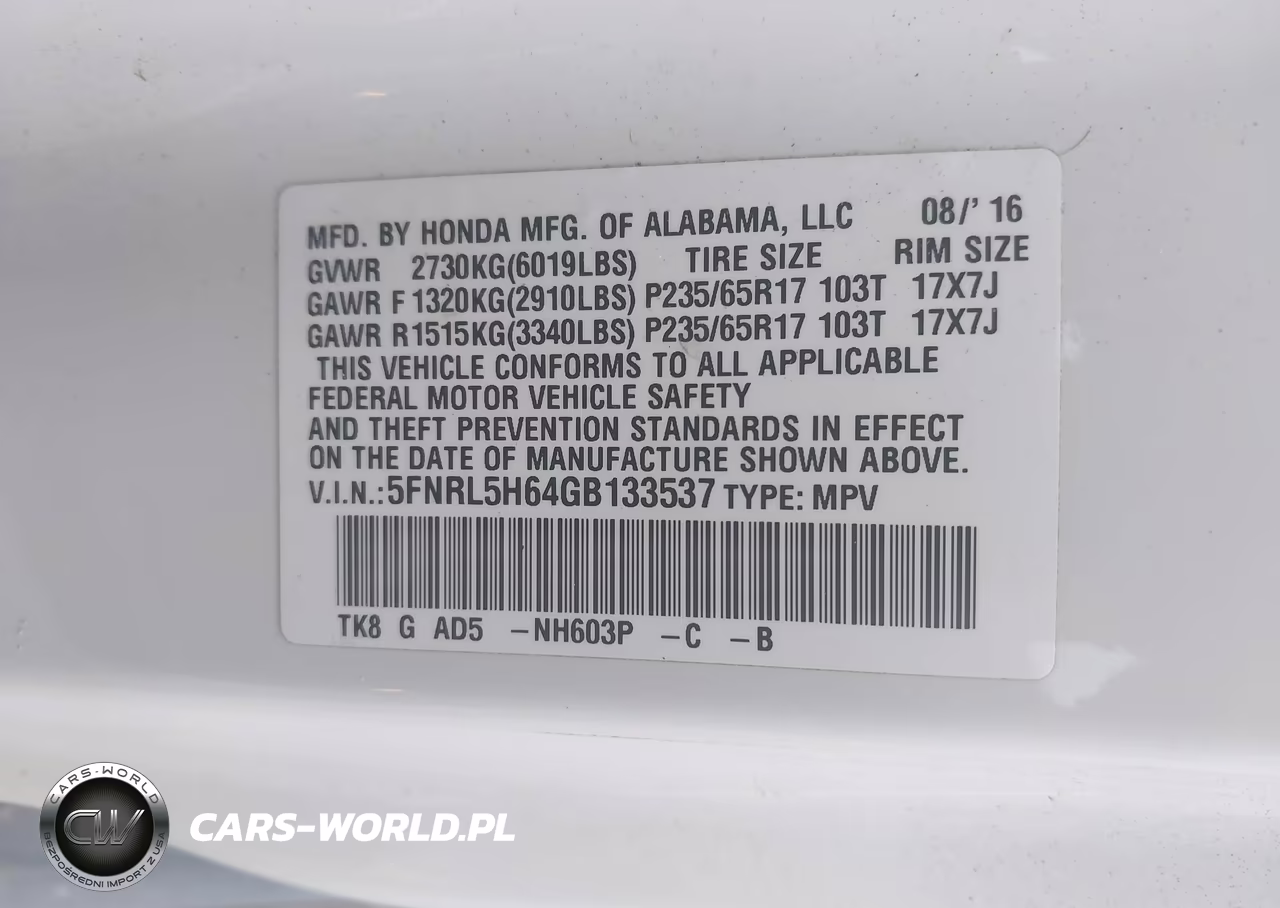 2016 Honda Odyssey Ex-L VIN:5FNRL5H64GB133537 - 9
