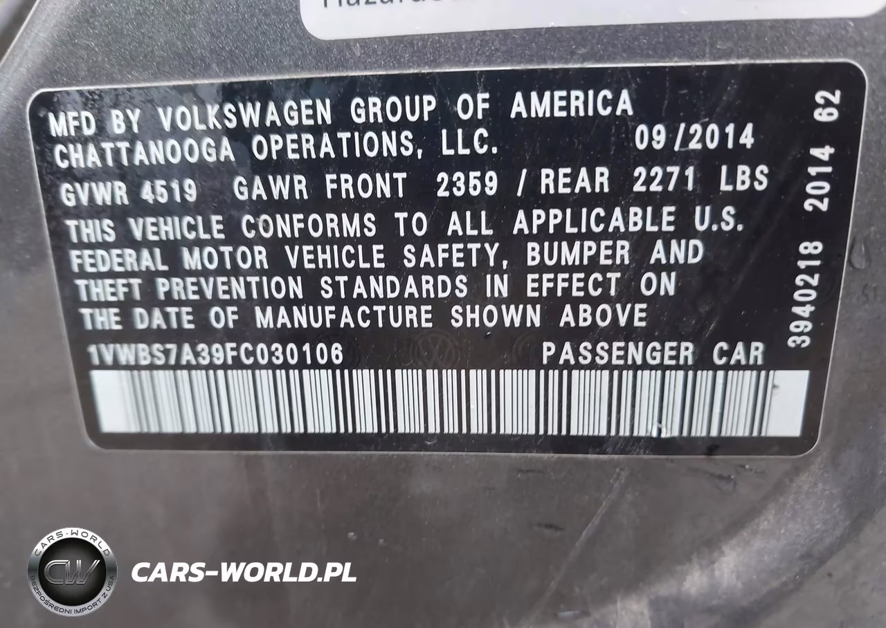 2015 Volkswagen Passat 1.8T Se VIN:1VWBS7A39FC030106 - 9