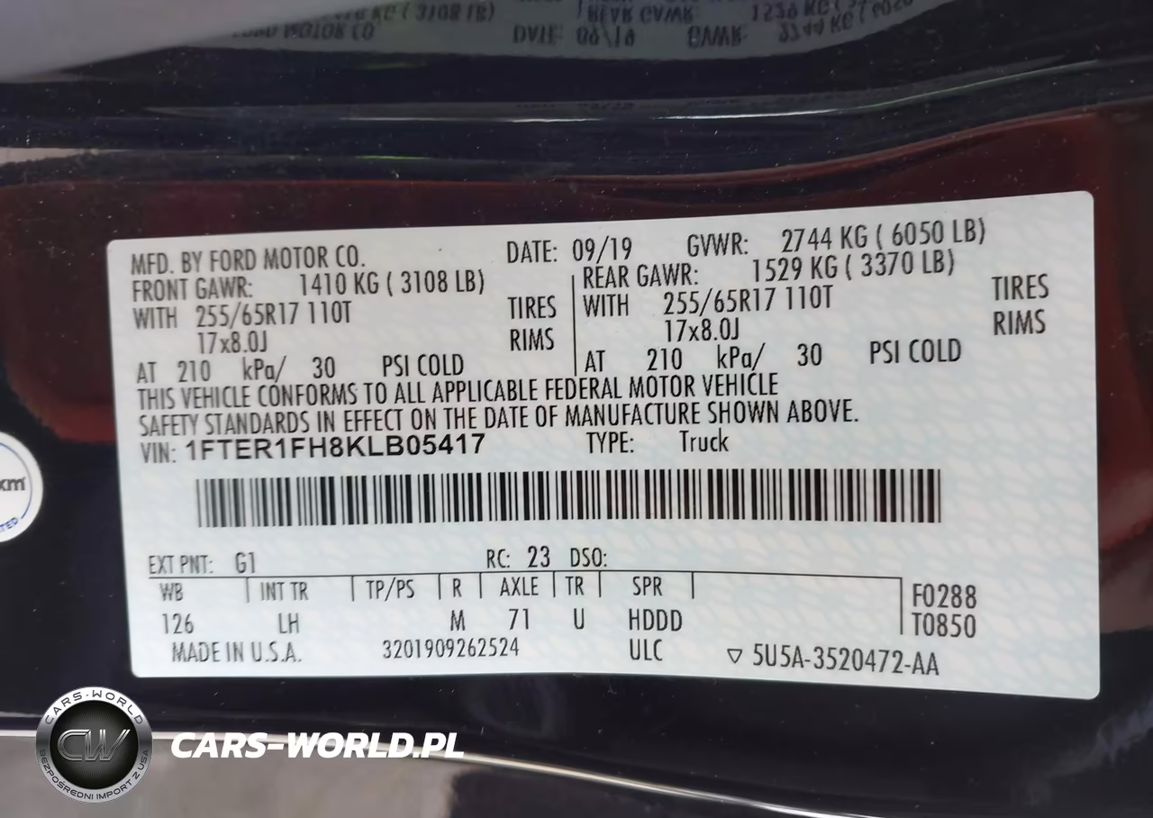 2019 Ford Ranger Xlt VIN:1FTER1FH8KLB05417 - 9