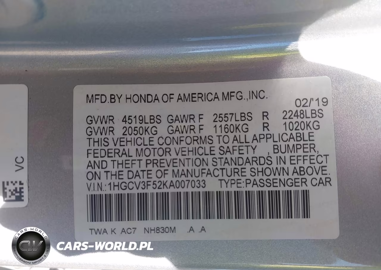 2019 Honda Accord Hybrid Ex-L VIN:1HGCV3F52KA007033 - 9