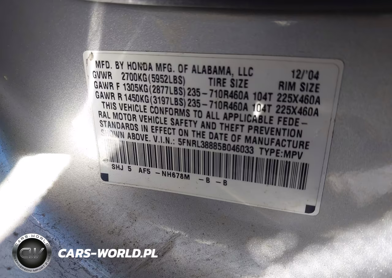 2005 Honda Odyssey Touring VIN:5FNRL38885B046033 - 9