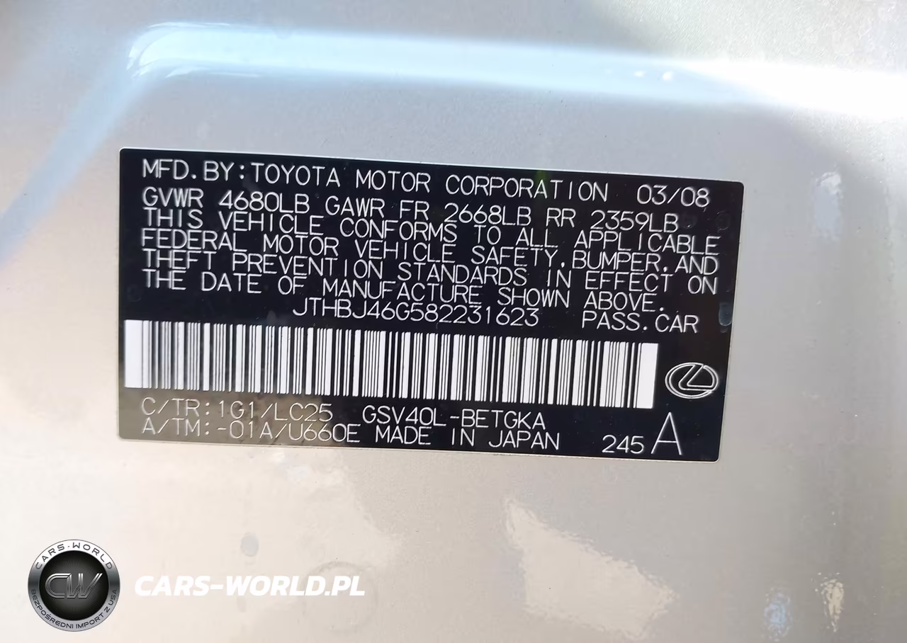 2008 Lexus Es 350 VIN:JTHBJ46G582231623 - 9