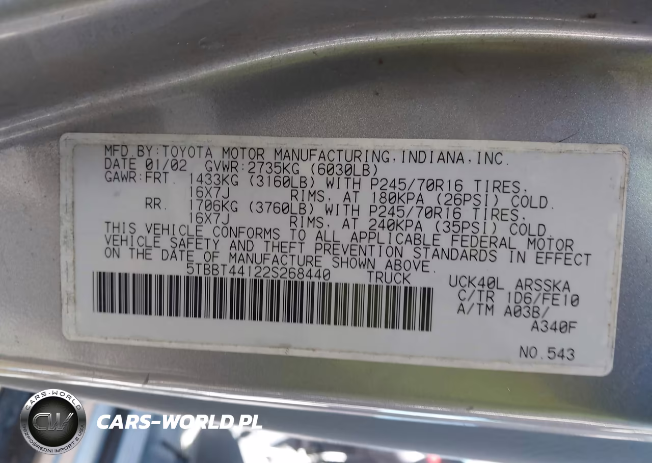 2002 Toyota Tundra Sr5 V8 VIN:5TBBT44122S268440 - 9