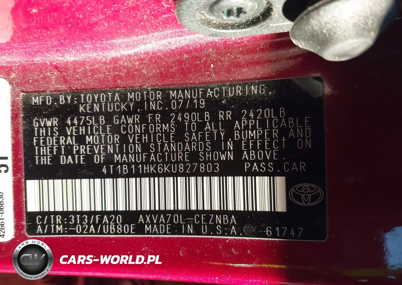 2019 Toyota Camry Le VIN:4T1B11HK6KU827803 - 9