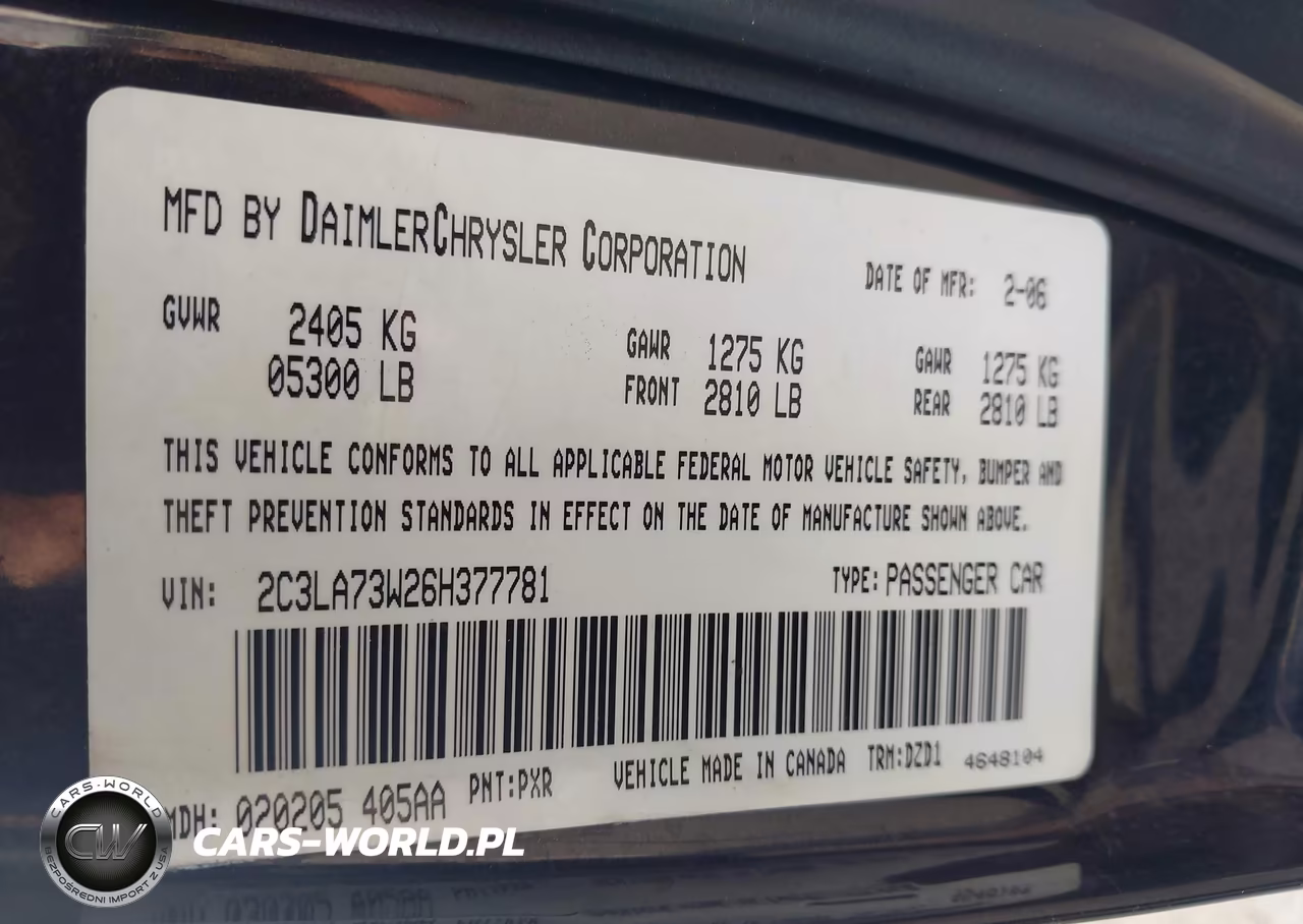 2006 Chrysler 300C Srt8 VIN:2C3LA73W26H377781 - 9