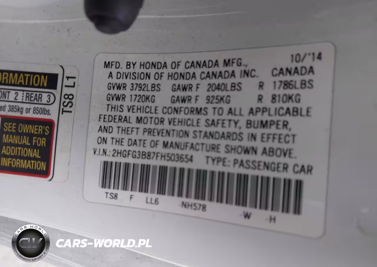 2015 Honda Civic Ex VIN:2HGFG3B87FH503654 - 9