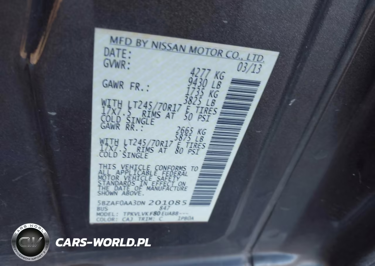 2013 Nissan Nv Passenger Nv3500 Hd Sl V8 VIN:5BZAF0AA3DN201085 - 9