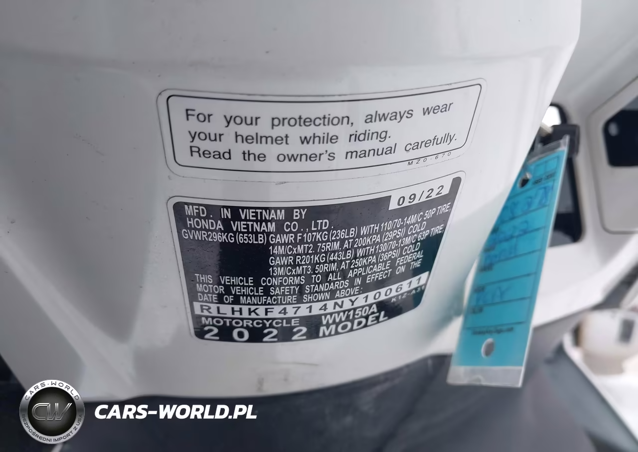 2022 Honda Ww150 A VIN:RLHKF4714NY100611 - 10