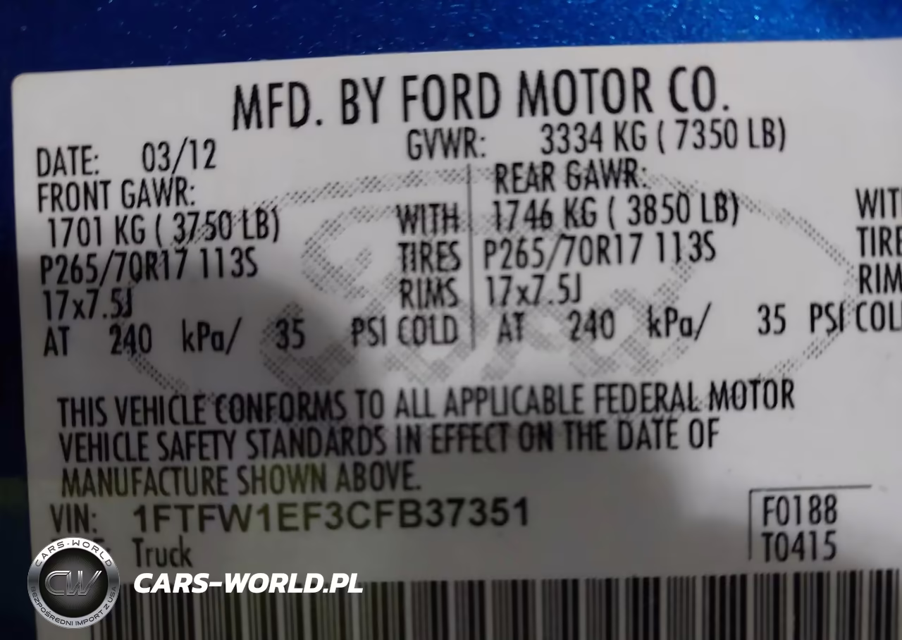 2012 Ford F-150 Xlt VIN:1FTFW1EF3CFB37351 - 9