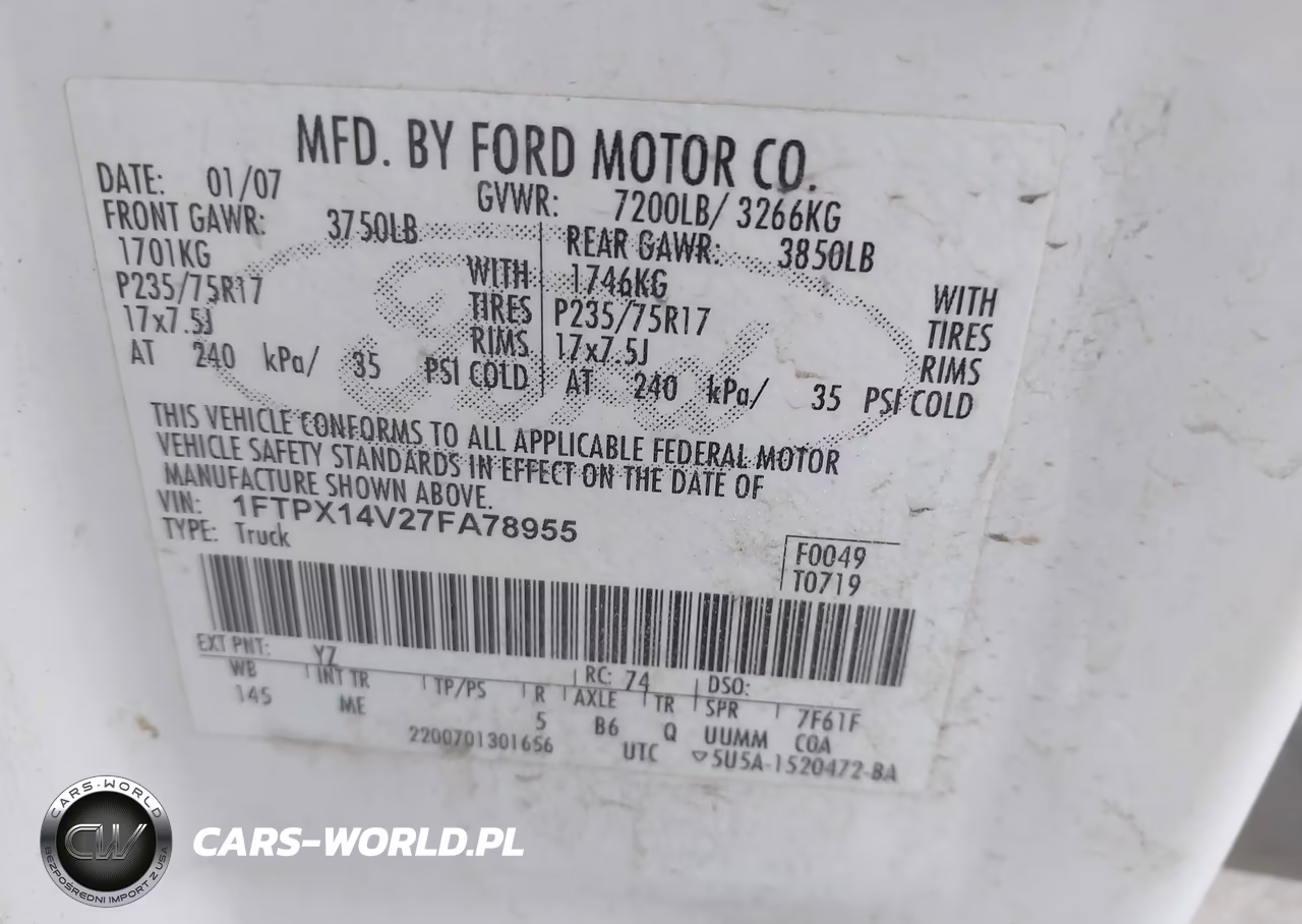 2007 Ford F-150 Fx4-Lariat-Xl-Xlt VIN:1FTPX14V27FA78955 - 9