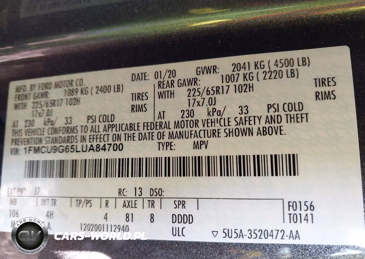 2020 Ford Escape Se VIN:1FMCU9G65LUA84700 - 9