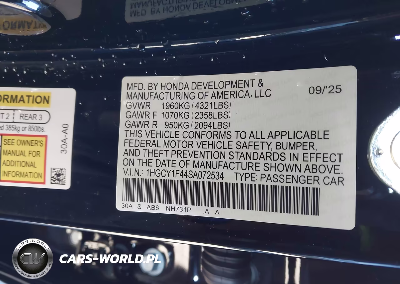 2025 Honda Accord Se VIN:1HGCY1F44SA072534 - 9