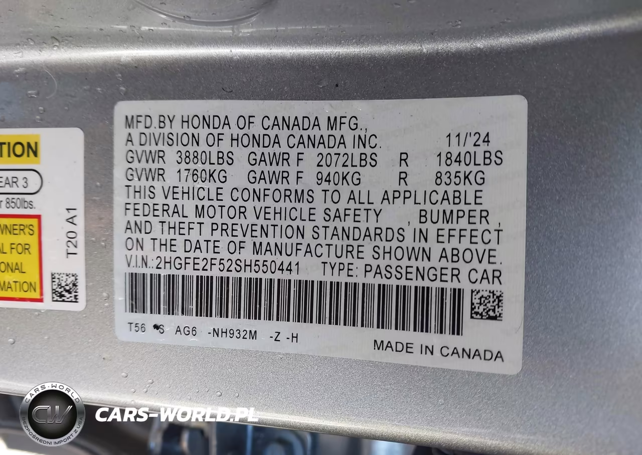 2025 Honda Civic Sport VIN:2HGFE2F52SH550441 - 9