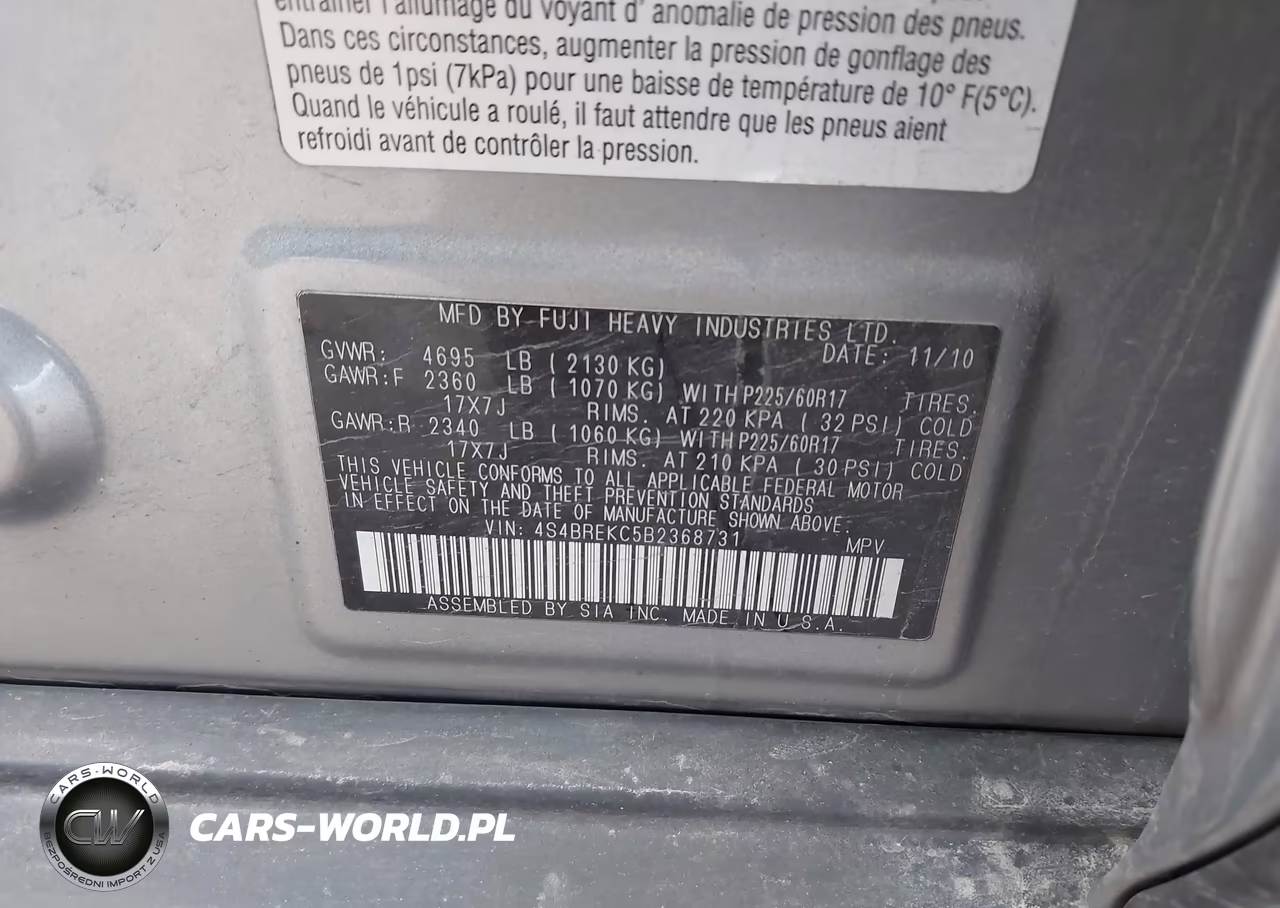 2011 Subaru Outback 3.6R Limited VIN:4S4BREKC5B2368731 - 9