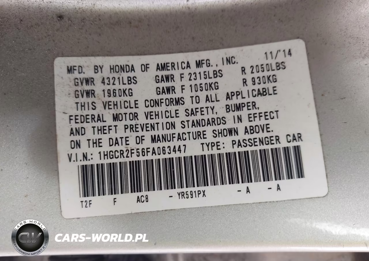 2015 Honda Accord Sport VIN:1HGCR2F56FA063447 - 9
