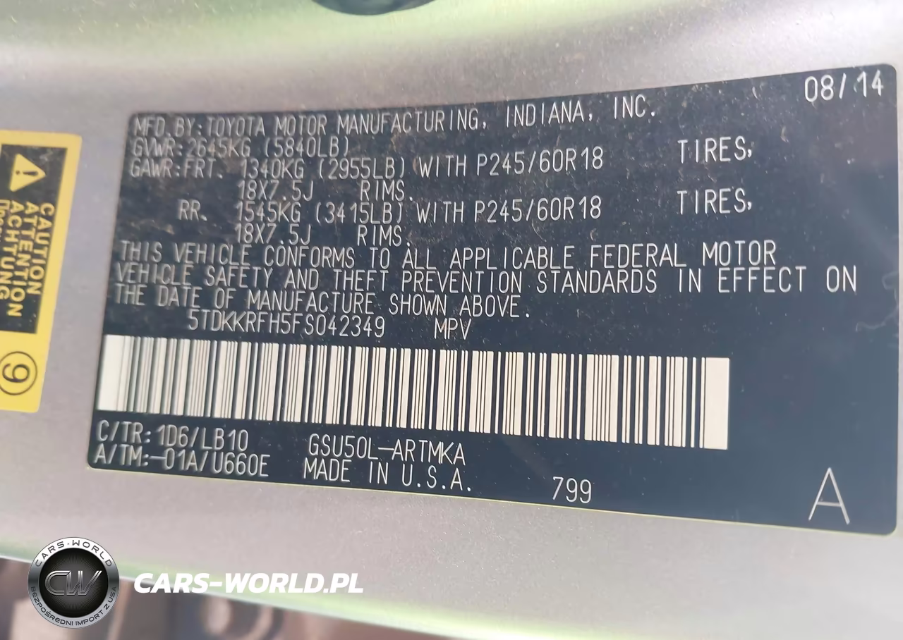 2015 Toyota Highlander Xle V6 VIN:5TDKKRFH5FS042349 - 9