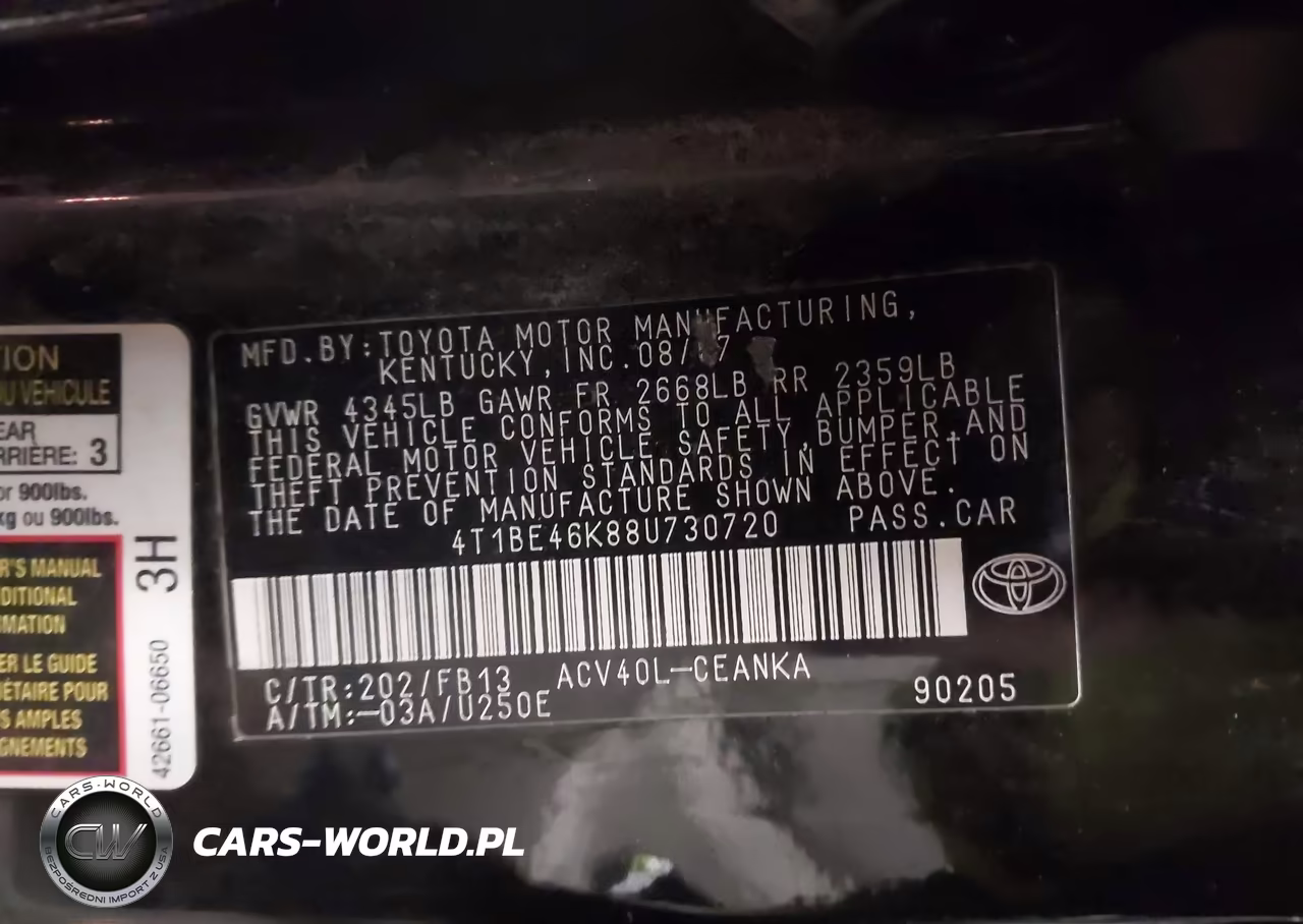 2008 Toyota Camry VIN:4T1BE46K88U730720 - 9