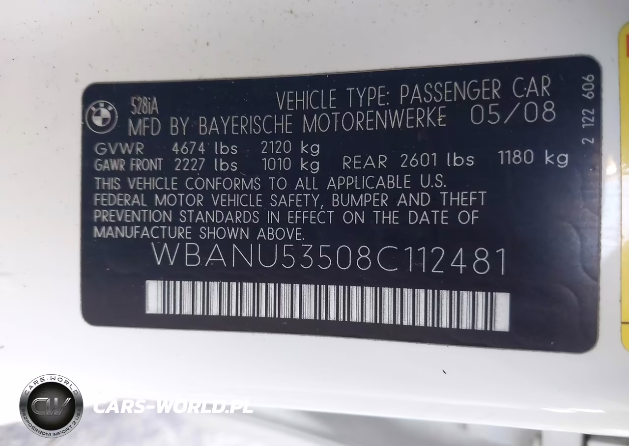 2008 BMW 528I VIN:WBANU53508C112481 - 9