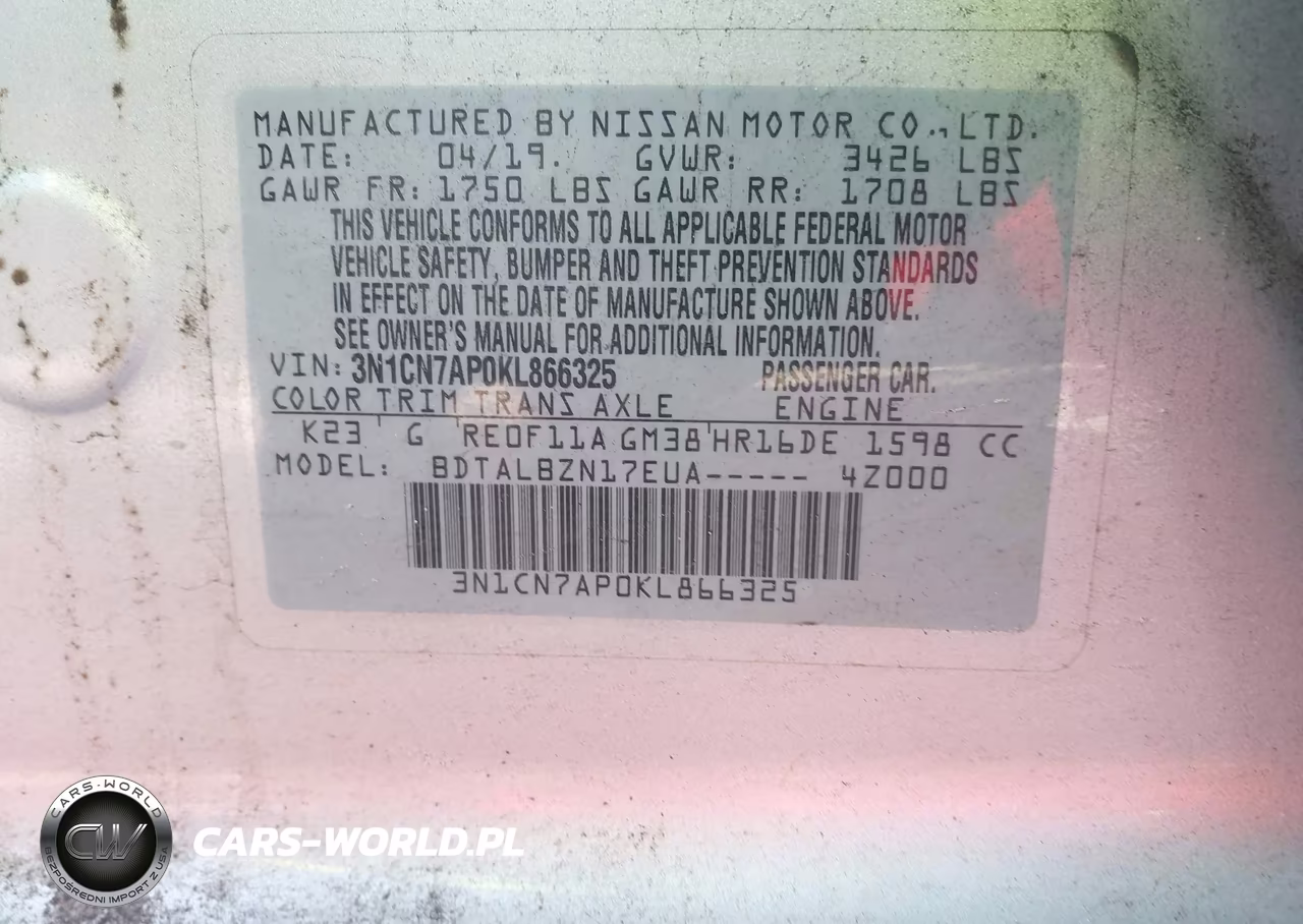 2019 Nissan Versa 1.6 Sv VIN:3N1CN7AP0KL866325 - 9