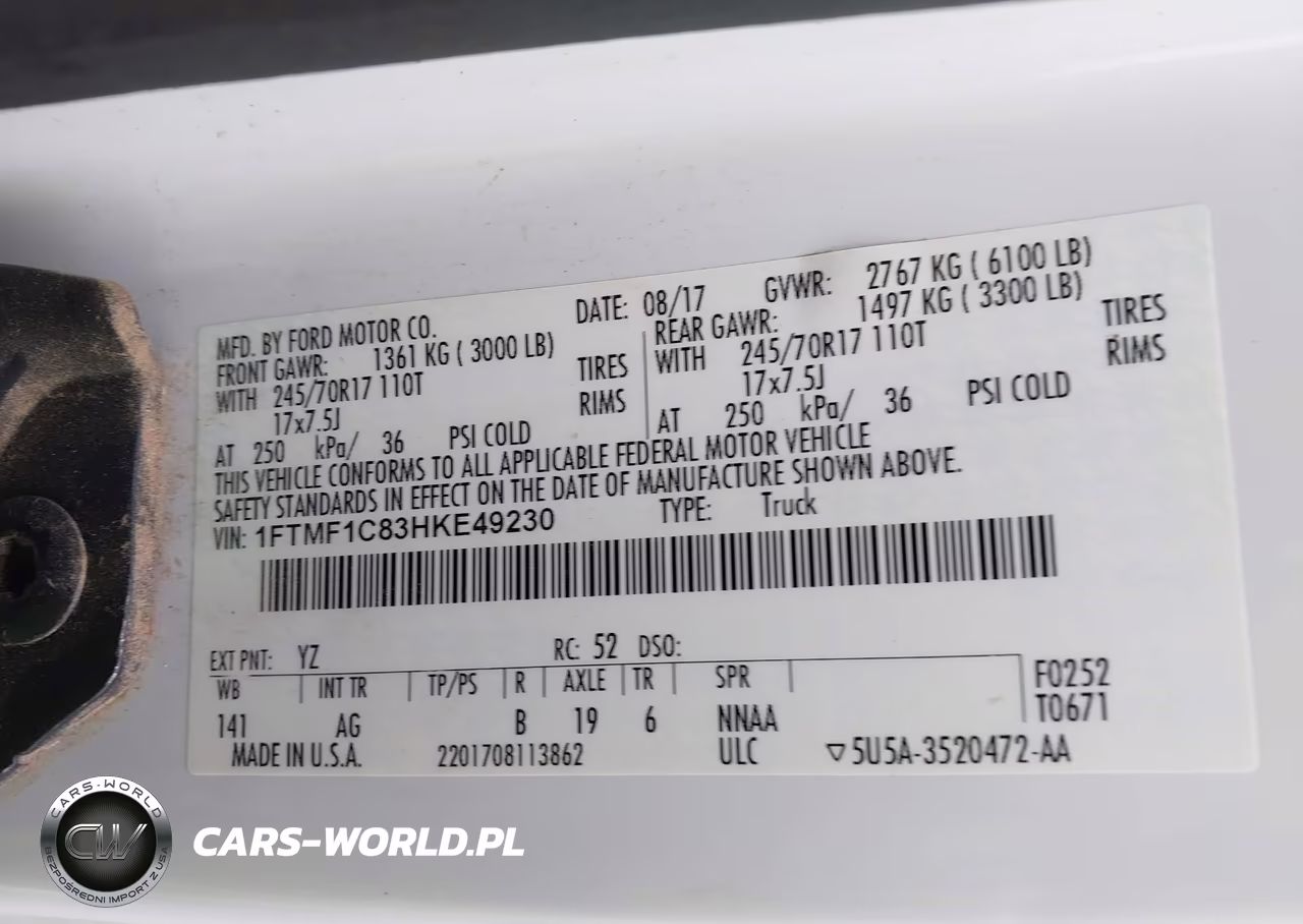 2017 Ford F-150 Xl VIN:1FTMF1C83HKE49230 - 9