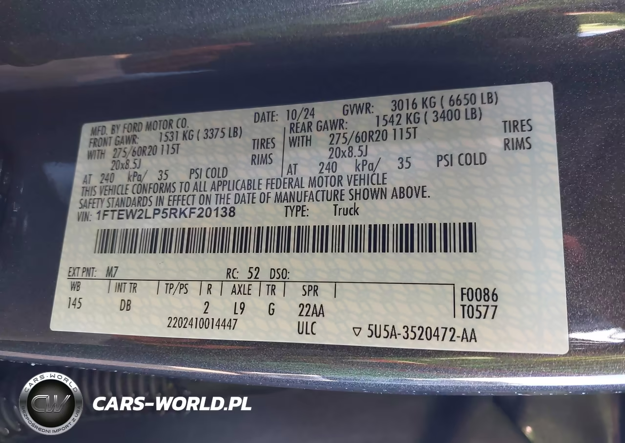 2024 Ford F-150 Stx VIN:1FTEW2LP5RKF20138 - 9