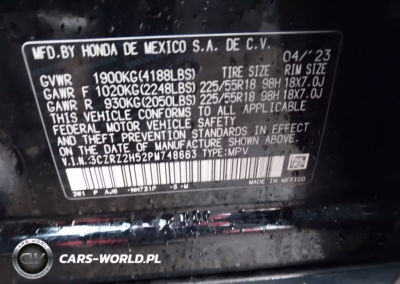 2023 Honda Hr-V Awd Sport VIN:3CZRZ2H52PM748663 - 9