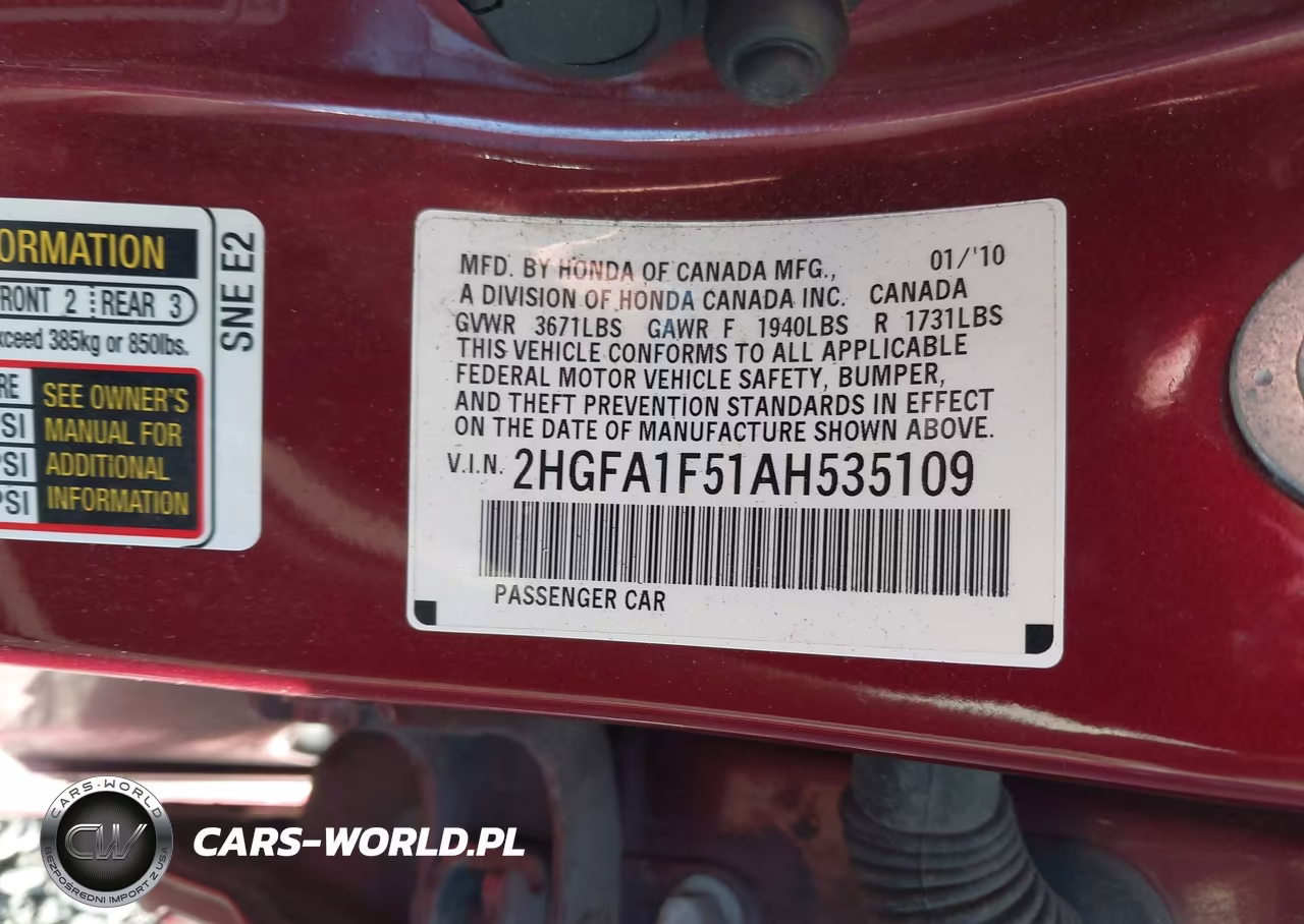 2010 Honda Civic Lx VIN:2HGFA1F51AH535109 - 9