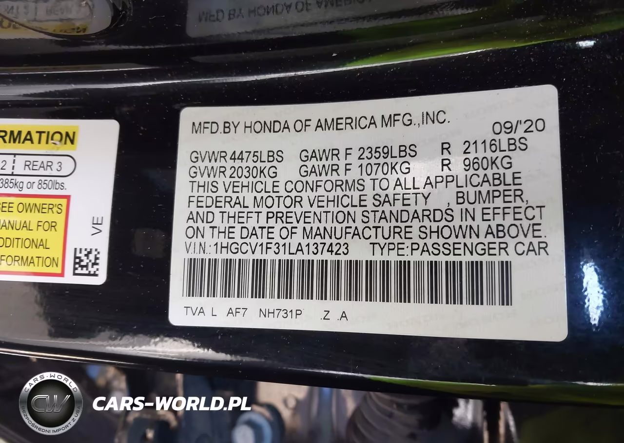 2020 Honda Accord Sport VIN:1HGCV1F31LA137423 - 9