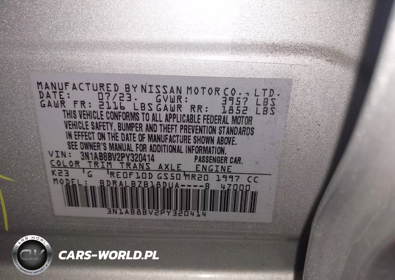 2023 Nissan Sentra S Xtronic Cvt VIN:3N1AB8BV2PY320414 - 9