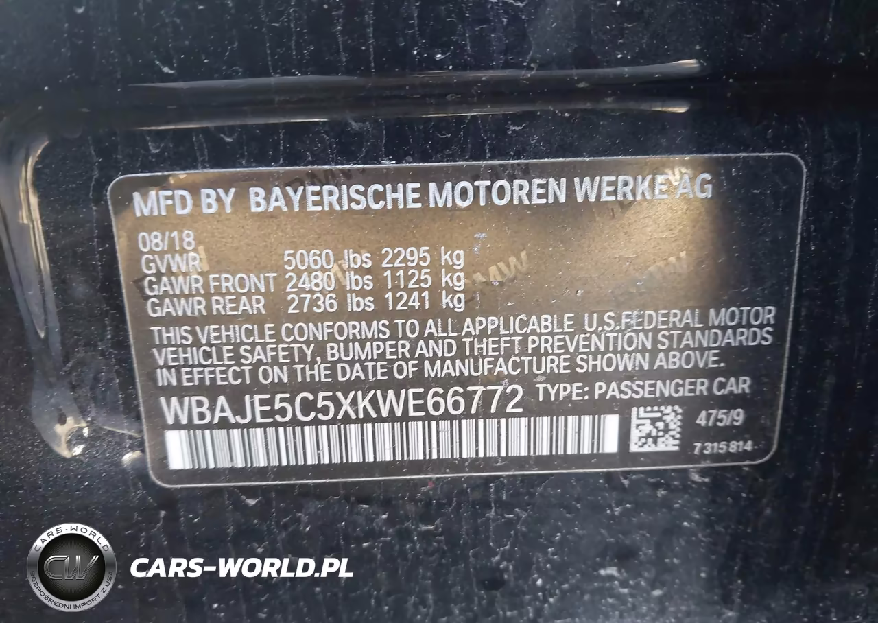 2019 BMW 540I VIN:WBAJE5C5XKWE66772 - 9
