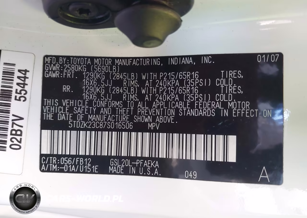 2007 Toyota Sienna Ce VIN:5TDZK23C87S016506 - 9
