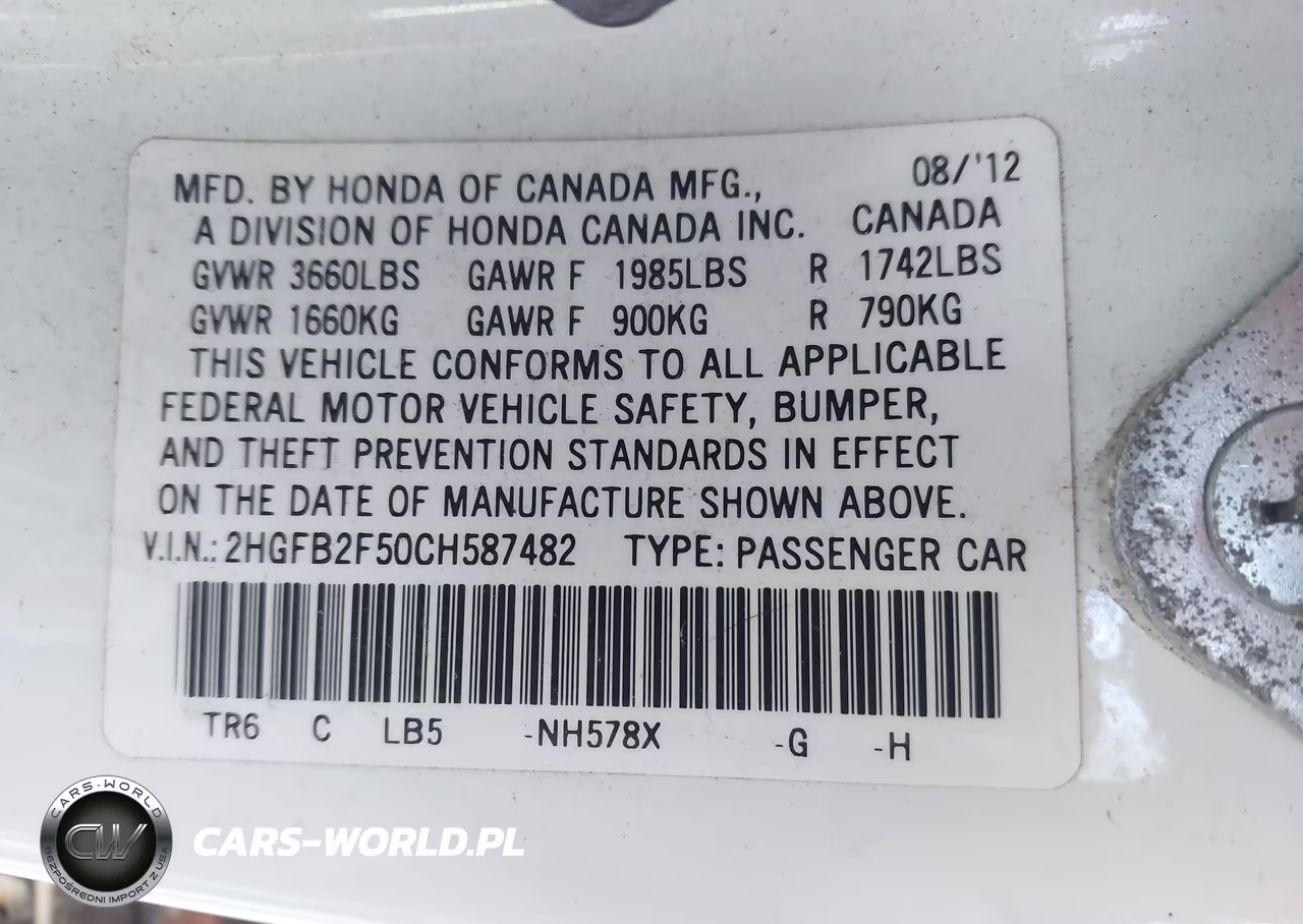 2012 Honda Civic Lx VIN:2HGFB2F50CH587482 - 9