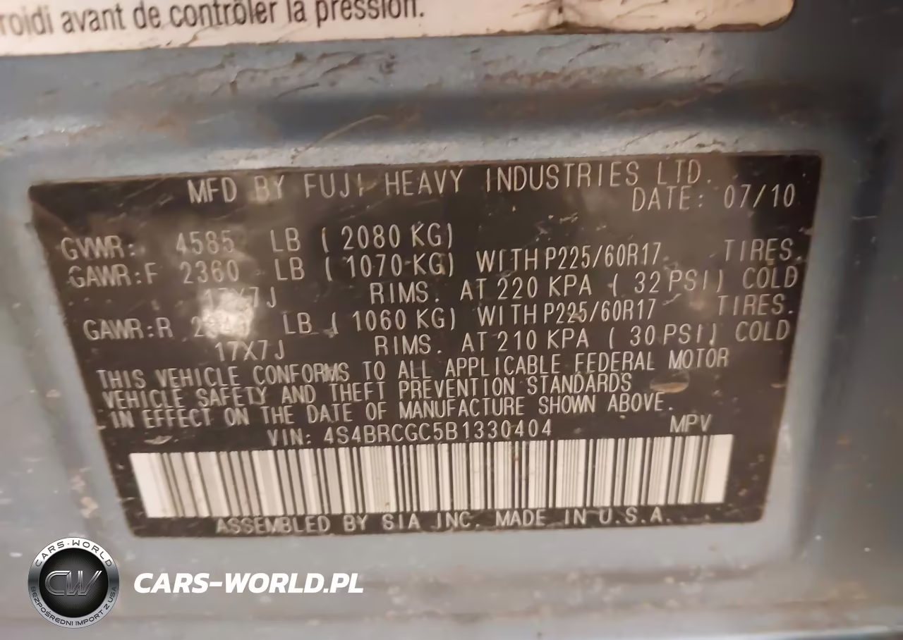 2011 Subaru Outback 2.5I Premium VIN:4S4BRCGC5B1330404 - 9
