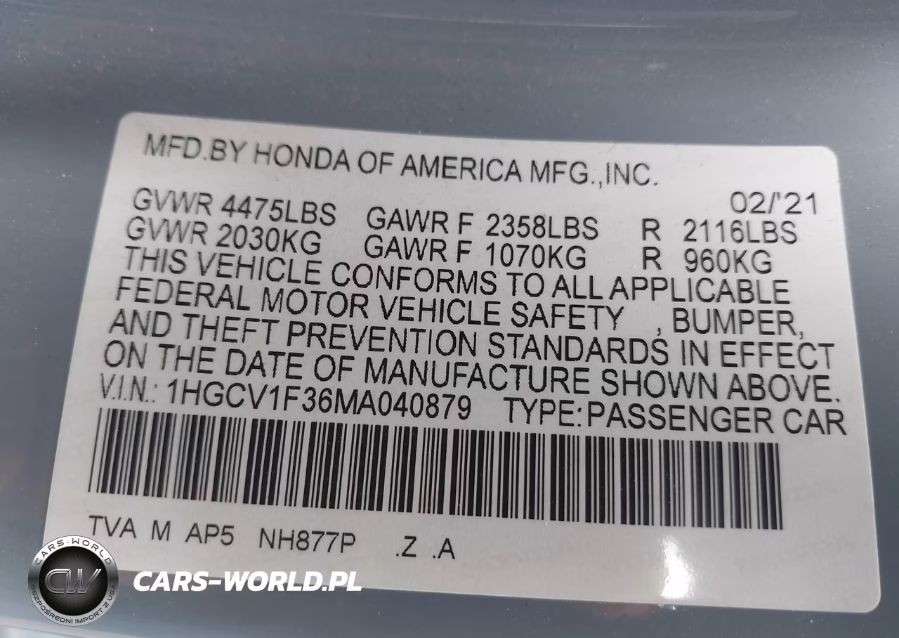 2021 Honda Accord Sport VIN:1HGCV1F36MA040879 - 9