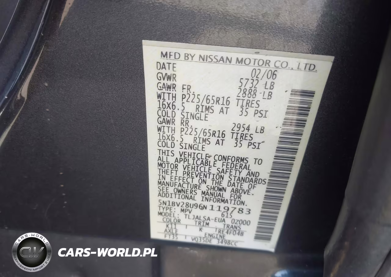 2006 Nissan Quest 3.5 VIN:5N1BV28U96N119783 - 9