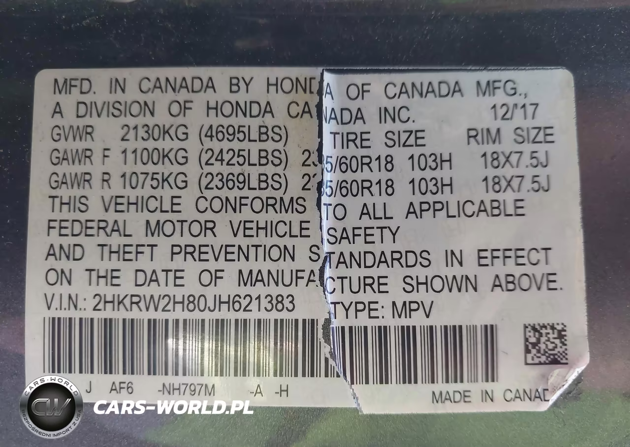2018 Honda Cr-V Ex-L-Ex-L Navi VIN:2HKRW2H80JH621383 - 9