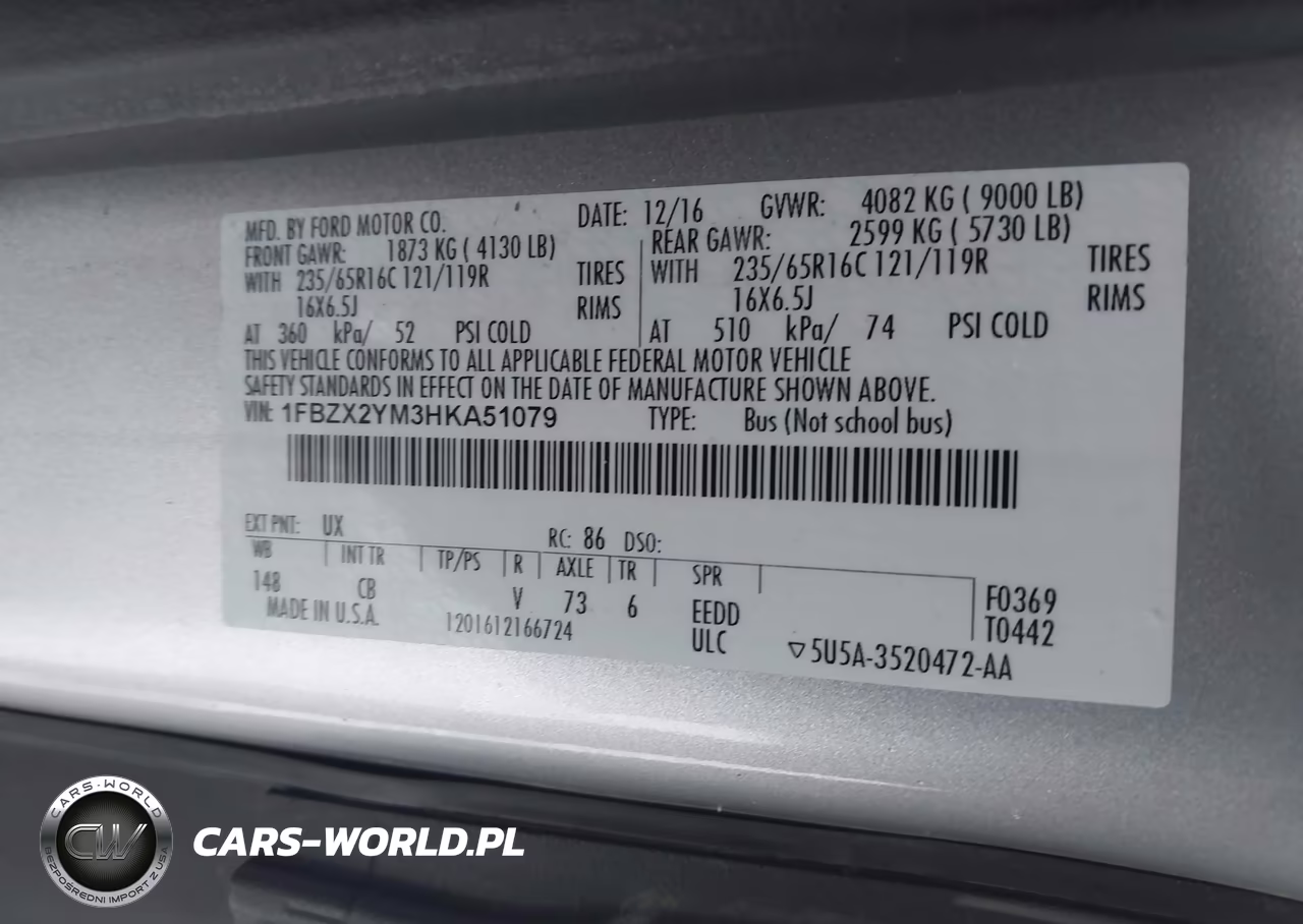 2017 Ford Transit-350 Xlt VIN:1FBZX2YM3HKA51079 - 9