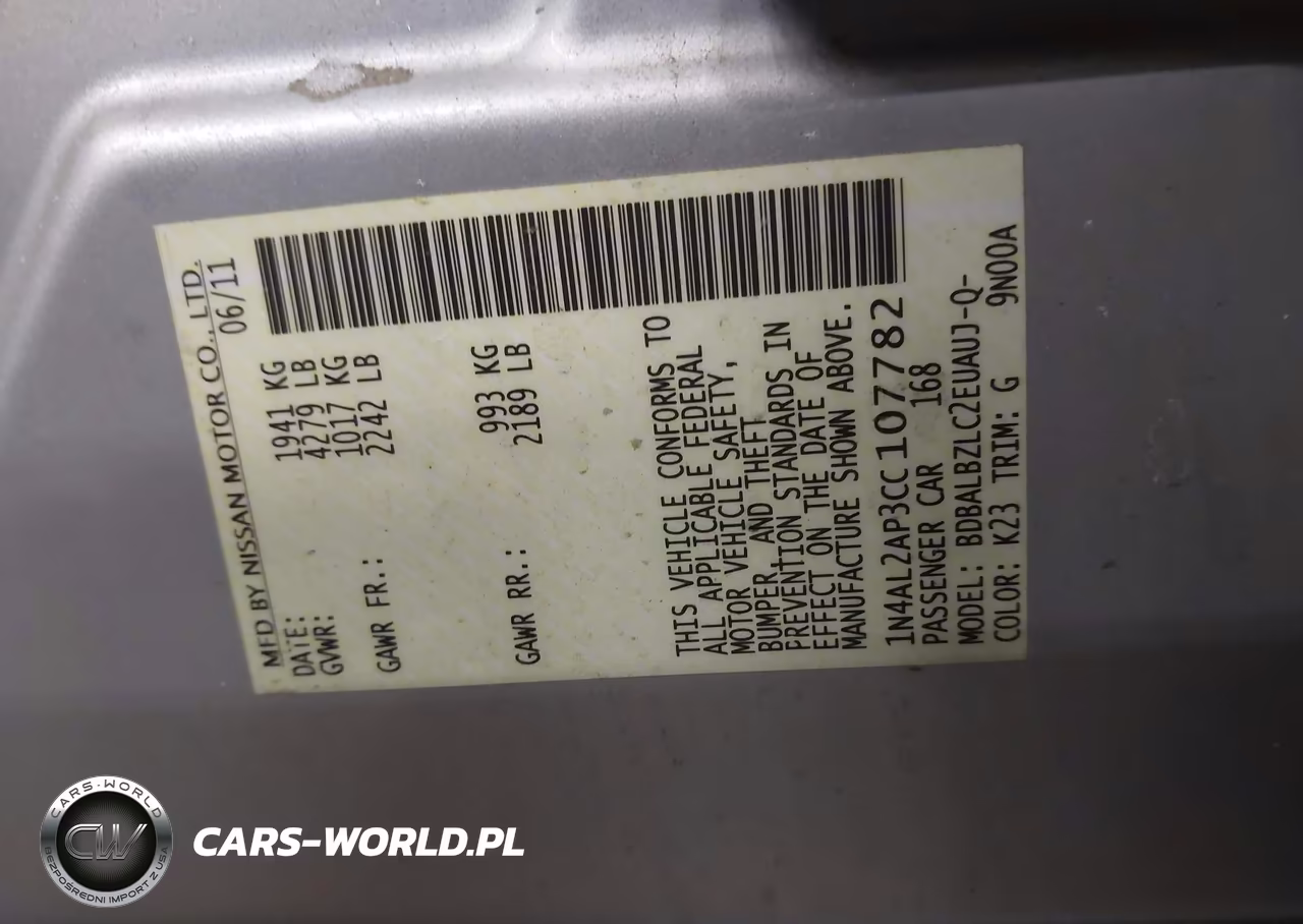 2012 Nissan Altima 2.5 S VIN:1N4AL2AP3CC107782 - 9