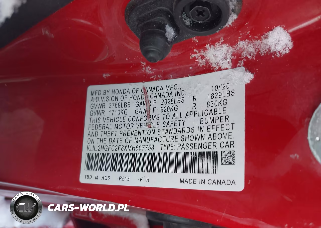 2021 Honda Civic Sport VIN:2HGFC2F8XMH507758 - 9