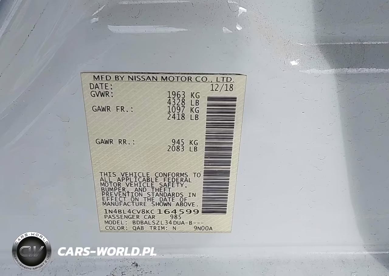 2019 Nissan Altima 2.5 Sr VIN:1N4BL4CV8KC164599 - 9