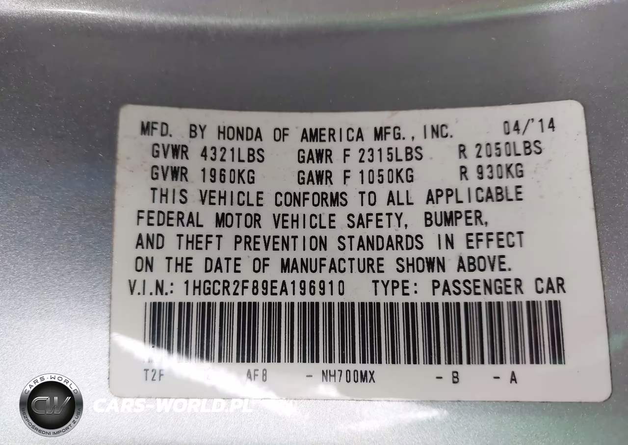 2014 Honda Accord Ex-L VIN:1HGCR2F89EA196910 - 9