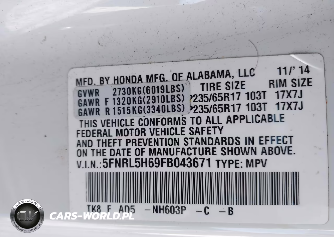 2015 Honda Odyssey Ex-L VIN:5FNRL5H69FB043671 - 9