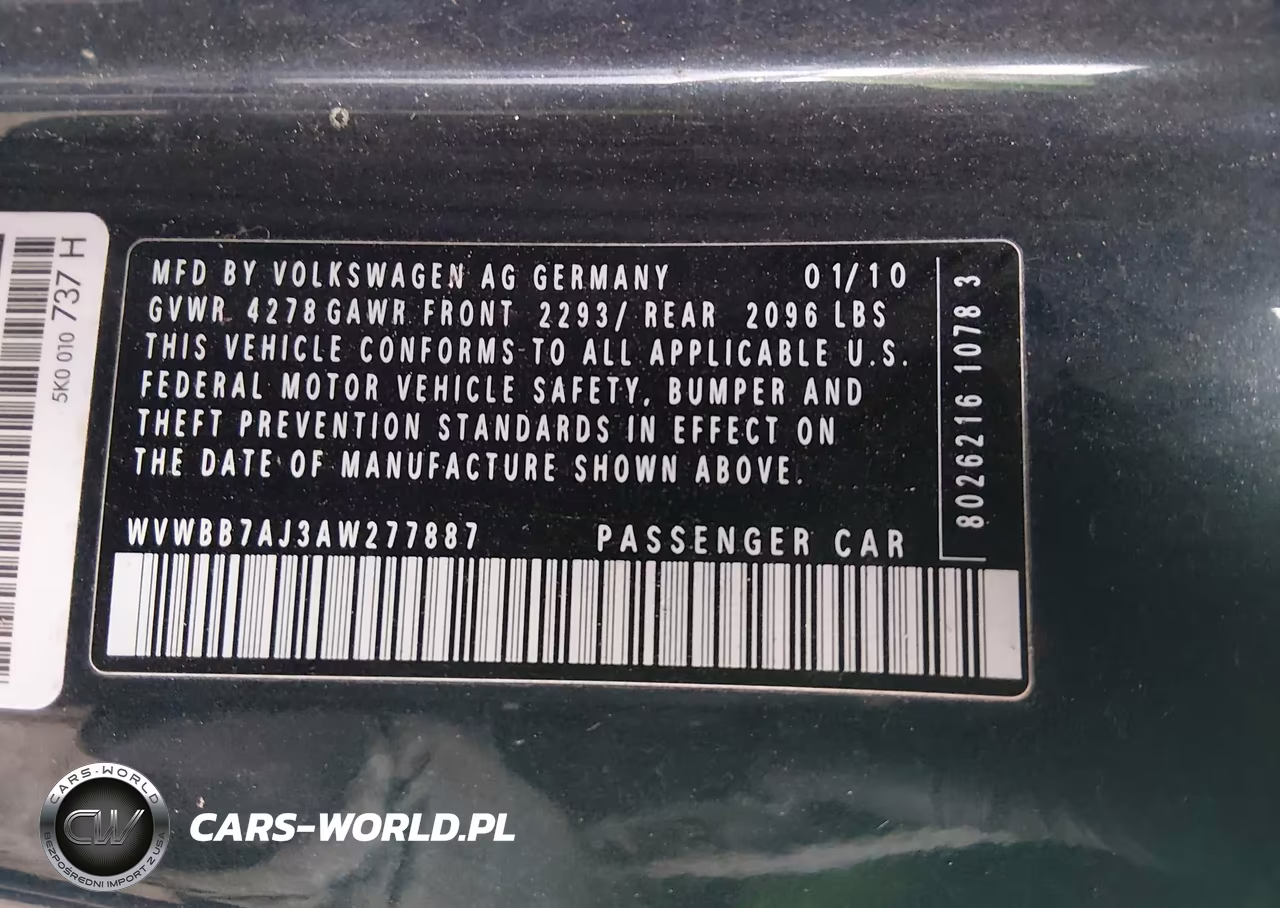 2010 Volkswagen Golf 2-Door VIN:WVWBB7AJ3AW277887 - 9