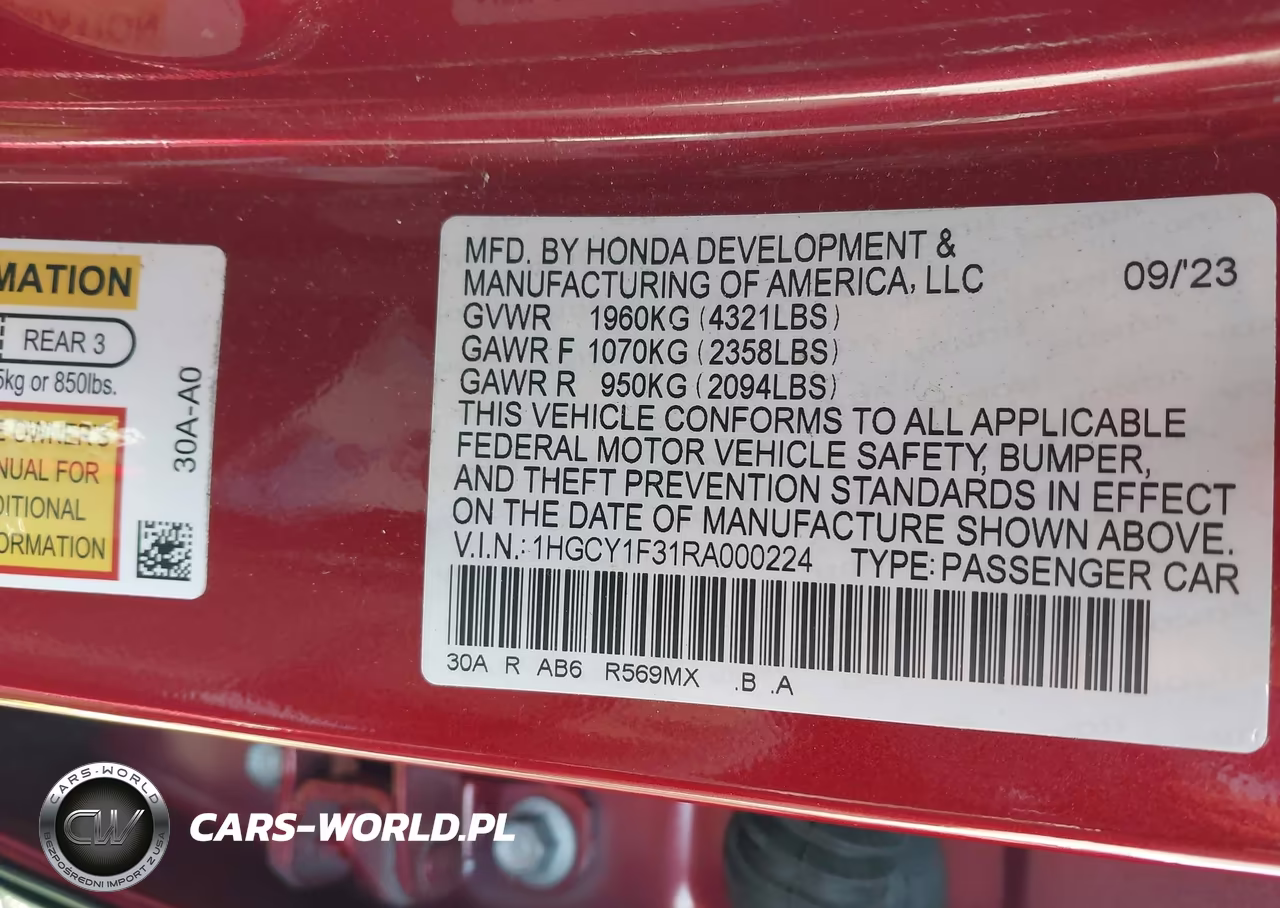 2024 Honda Accord Ex VIN:1HGCY1F31RA000224 - 9